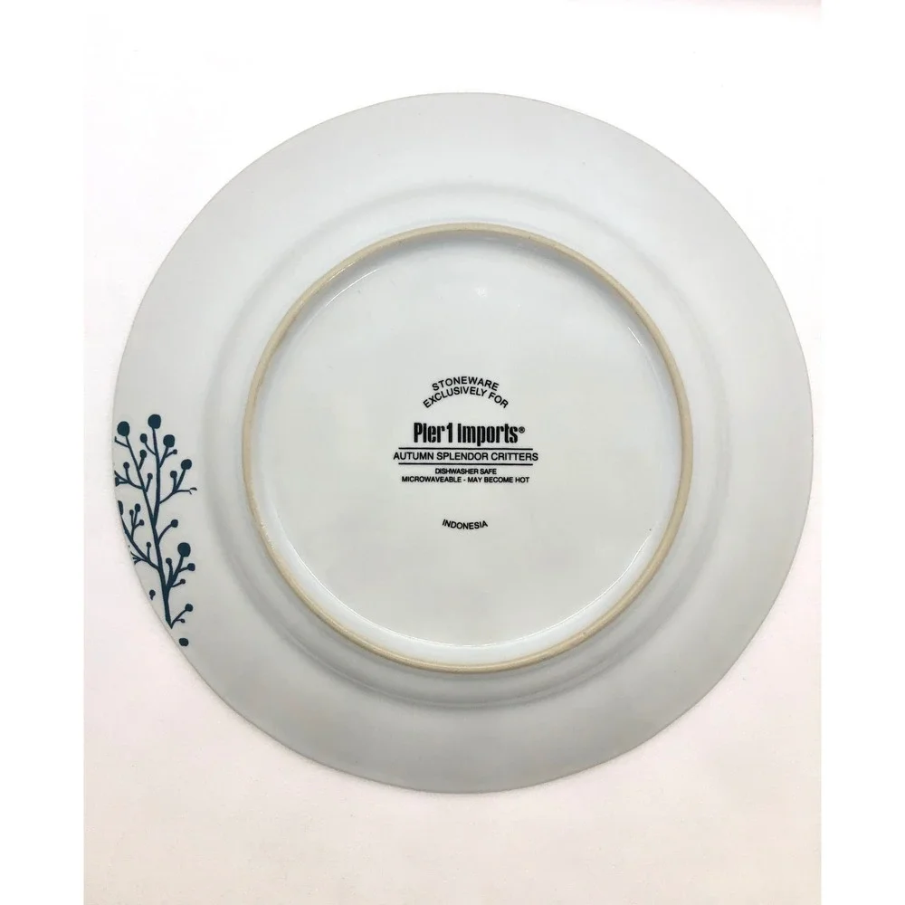 Pier 1 Imports Autumn Splendor Critters Owl Squirrel Salad Plates Set of 2 Teal